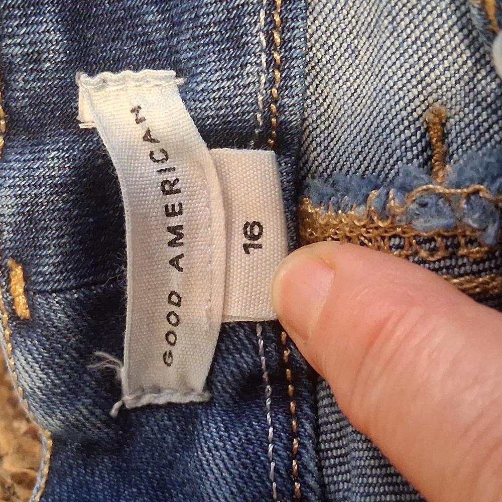 Good American Indigo Good Waist Asymmetrical Button Fly Skinny Jeans Size 16 - Picture 3 of 4